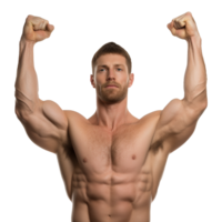 ai generado hombre atleta flexionando músculo aislado en transparente antecedentes png