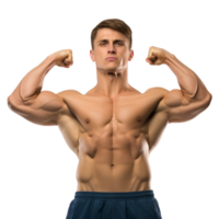 AI generated Man athlete flexing muscle isolated on transparent background png