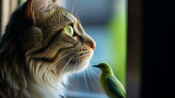 ai generado foto de un gato con brillante verde ojos curioso intención. generativo ai