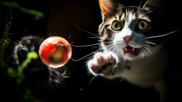 AI generated Photo of a cat batting at a toy mouse in a playful. Generative AI