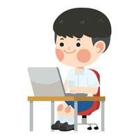 Cute student sitting at the laptop vector