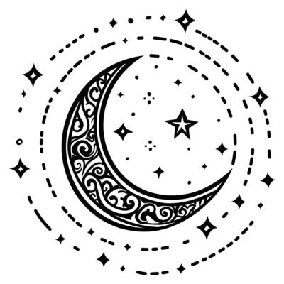 Crescent Moon Line-art Hand-drawn