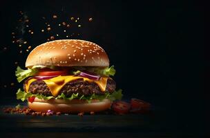 AI generated fast food close-up shot of delicious beef burger photo