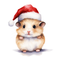 ai genererad hamster bär santa hatt för jul händelse. vattenfärg stil. ai genererad png