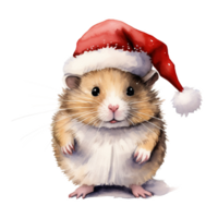 ai generiert Hamster tragen Santa Hut zum Weihnachten Fall. Aquarell Stil. ai generiert png