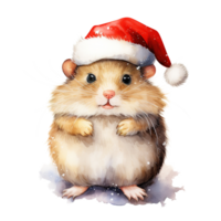 ai generiert Hamster tragen Santa Hut zum Weihnachten Fall. Aquarell Stil. ai generiert png