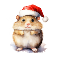 AI generated Hamster Wearing Santa Hat For Christmas Event. Watercolor Style. AI Generated png