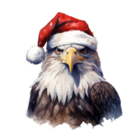 ai generado águila vistiendo Papa Noel sombrero para Navidad evento. acuarela estilo. ai generado png