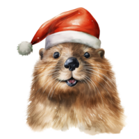 AI generated Beaver Wearing Santa Hat For Christmas Event. Watercolor Style. AI Generated png
