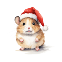 ai genererad hamster bär santa hatt för jul händelse. vattenfärg stil. ai genererad png