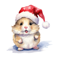 ai généré hamster portant Père Noël chapeau pour Noël événement. aquarelle style. ai généré png