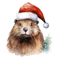 ai generato castoro indossare Santa cappello per Natale evento. acquerello stile. ai generato png