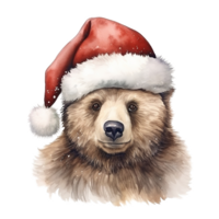 ai gerado Urso vestindo santa chapéu para Natal evento. aguarela estilo. ai gerado png