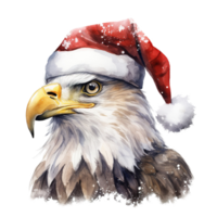 ai generiert Adler tragen Santa Hut zum Weihnachten Fall. Aquarell Stil. ai generiert png