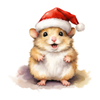 ai genererad hamster bär santa hatt för jul händelse. vattenfärg stil. ai genererad png