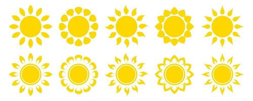 yellow sun icon set. sunflower illustration isolated on white background. simple and modern vector design summer figure concept.