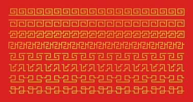 Chinese New Year ornament border collection. gold color geometric design. vector decoration for asian theme frames
