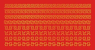 Chinese New Year ornament border collection. gold color geometric design. vector decoration for asian theme frames