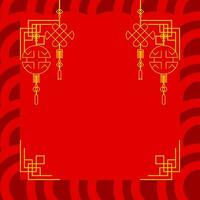 hermosa rojo chino nuevo año saludo tarjeta. gratis Copiar espacio zona diseño con oro línea adornos vector para póster, bandera, social medios de comunicación.
