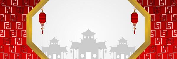 chinese new year background with temple and lantern silhouette decoration. free copy space area design. vector design for banner, poster, greeting card, social media, web.