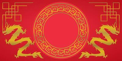 red chinese new year background with dragon silhouette and gold lines. free copy space area design. vector for banner, poster, greeting card, social media, web.