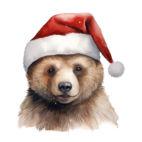 AI generated Bear Wearing Santa Hat For Christmas Event. Watercolor Style. AI Generated png