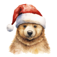 ai gerado Urso vestindo santa chapéu para Natal evento. aguarela estilo. ai gerado png