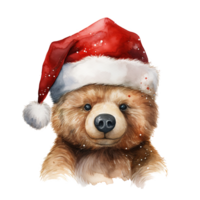 ai gerado Urso vestindo santa chapéu para Natal evento. aguarela estilo. ai gerado png