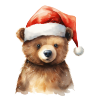 AI generated Bear Wearing Santa Hat For Christmas Event. Watercolor Style. AI Generated png