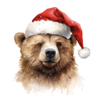 AI generated Bear Wearing Santa Hat For Christmas Event. Watercolor Style. AI Generated png