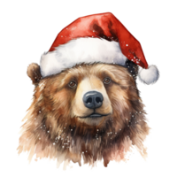 AI generated Bear Wearing Santa Hat For Christmas Event. Watercolor Style. AI Generated png