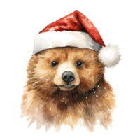AI generated Bear Wearing Santa Hat For Christmas Event. Watercolor Style. AI Generated png