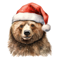 ai gerado Urso vestindo santa chapéu para Natal evento. aguarela estilo. ai gerado png