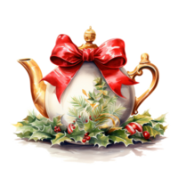 AI generated Teapot For Christmas Event. Watercolor Style. AI Generated png