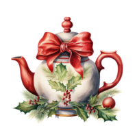 AI generated Teapot For Christmas Event. Watercolor Style. AI Generated png