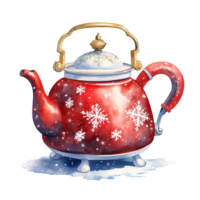 AI generated Teapot For Christmas Event. Watercolor Style. AI Generated png