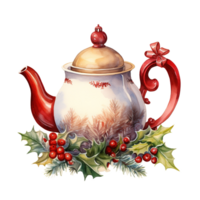 AI generated Teapot For Christmas Event. Watercolor Style. AI Generated png