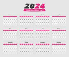 Minimalistic modern calendar date format table template design for 2024 vector