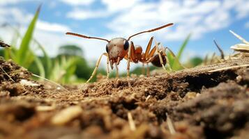 AI generated Photo of Weaver Ant on a ground. Generative AI