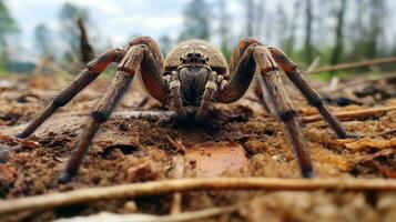 AI generated Photo of Wolf Spider on a ground. Generative AI