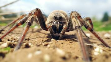 AI generated Photo of Wolf Spider on a ground. Generative AI