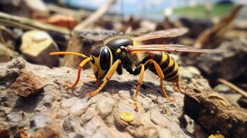 AI generated Photo of Wasp on a ground. Generative AI