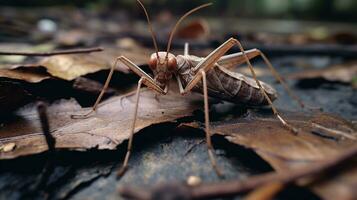 AI generated Photo of Walking Stick Insect on a ground. Generative AI