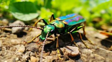 AI generated Photo of Tiger Beetle on a ground. Generative AI