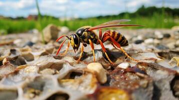 AI generated Photo of Paper Wasp on a ground. Generative AI