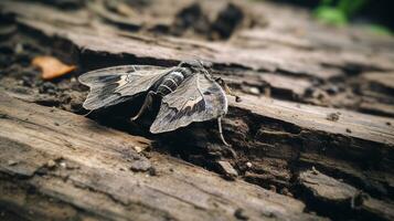 AI generated Photo of Oakworm Moth on a ground. Generative AI