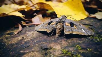 AI generated Photo of Oakworm Moth on a ground. Generative AI