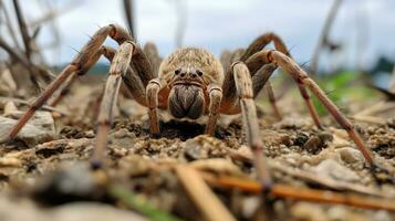 ai generado foto de guardería web araña en un suelo. generativo ai