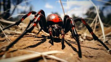 AI generated Photo of Redback Spider on a ground. Generative AI