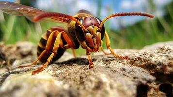 AI generated Photo of Paper Wasp on a ground. Generative AI